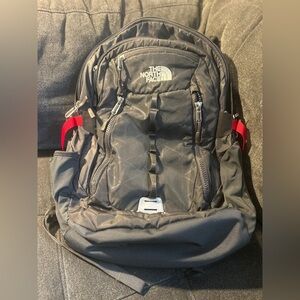 The North Face Surge II Backpack Charcoal Gray Red 32L Laptop Bag READ DESC